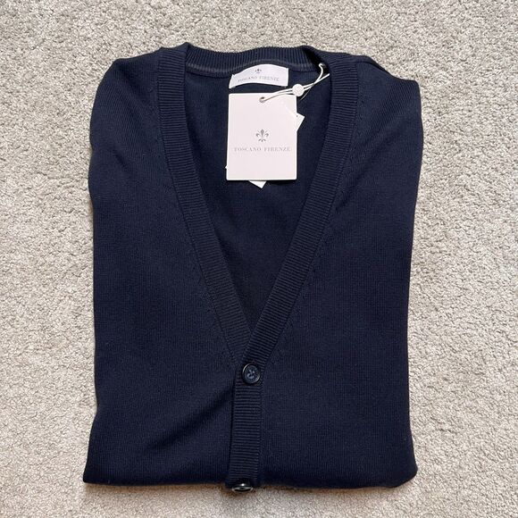 NWT Toscano Firenze Blue Cardigan Sweater Mens Large 100% Cotton Grandpa Preppy - Picture 4 of 8